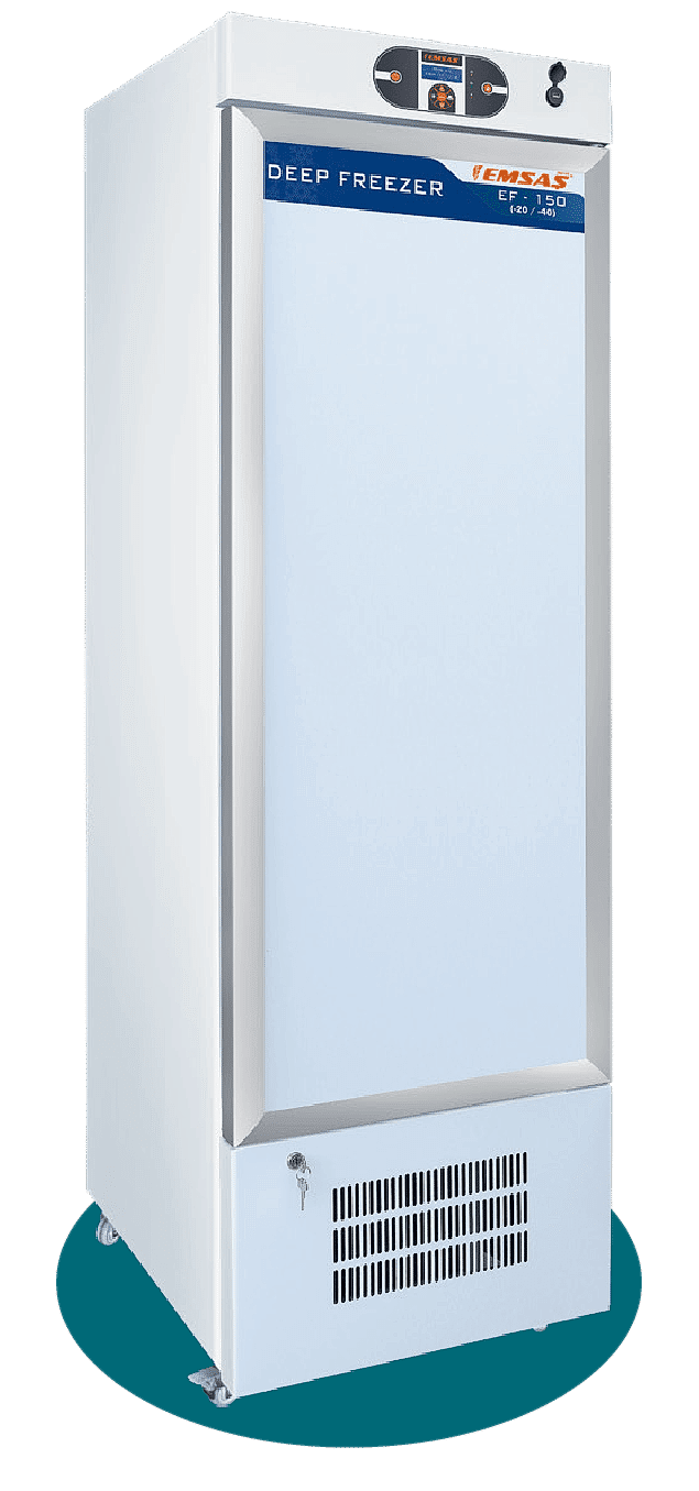 EF 150 Laboratuvar dondurucu ve plazma dondurucu, -20°C ile -40°C arasındaki sıcaklık aralığında biyolojik örneklerin güvenli bir şekilde saklanmasını sağlar. Bu cihaz, plazma ve diğer biyolojik örneklerin uzun süreli depolama için mükemmel bir çözümdür. Laboratuvar ve plazma saklama cihazı olarak, yüksek performansı ile güvenilir ve verimli bir kullanım sunar.(lab freezer, plazma dondurucu)