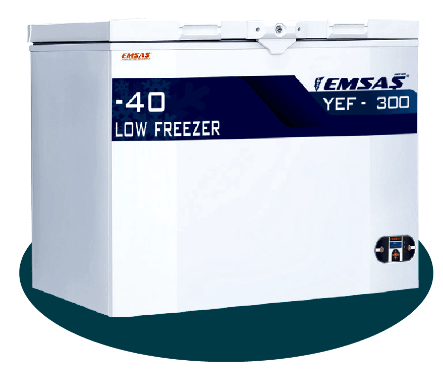 YEF 300 Laboratuvar dondurucu ve plazma dondurucu, -20°C ile -40°C arasındaki sıcaklık aralığında biyolojik örneklerin güvenli bir şekilde saklanmasını sağlar. Bu cihaz, plazma ve diğer biyolojik örneklerin uzun süreli depolama için mükemmel bir çözümdür. Laboratuvar ve plazma saklama cihazı olarak, yüksek performansı ile güvenilir ve verimli bir kullanım sunar.(lab freezer, plazma dondurucu, yatık tip)