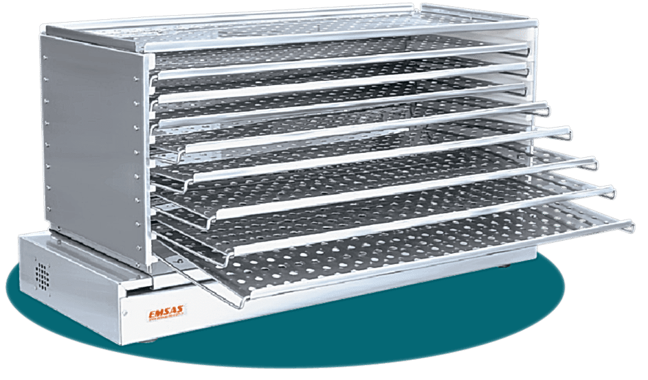 Trombosit ajitatörü – Uzun 9 raflı model, her rafı 6-12 adet aferez saklama kapasitesine sahip. Paslanmaz çelik raflar, hava sirkülasyonu sağlar ve derlin malzeme yan kenarlarla gürültüyü engeller. Dakikada 60 vuruş yapan sistem, düşük ses seviyesinde çalışarak sessiz ortamlar sağlar.(trombosit Ajitatör)