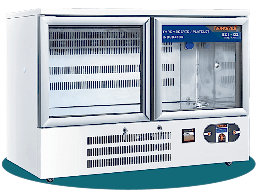 Trombosit inkübatörü, 22°C ile 24°C arasındaki sıcaklık aralığında optimum koşullarda çalışarak trombositlerin korunmasını sağlar. Bu sıcaklık aralığı, trombosit ajitatörünün de rahatça girebildiği bir alandır. Yüksek kaliteli paslanmaz çelik yapısı ve hava sirkülasyonu özelliği ile sürekli sıcaklık dengesi sağlar. Trombositlerin sağlıklı bir şekilde saklanması ve taşınması için ideal bir çözümdür.(trombosit incubatör, trombosit Ajitatör, Çift kapılı dolaplar)