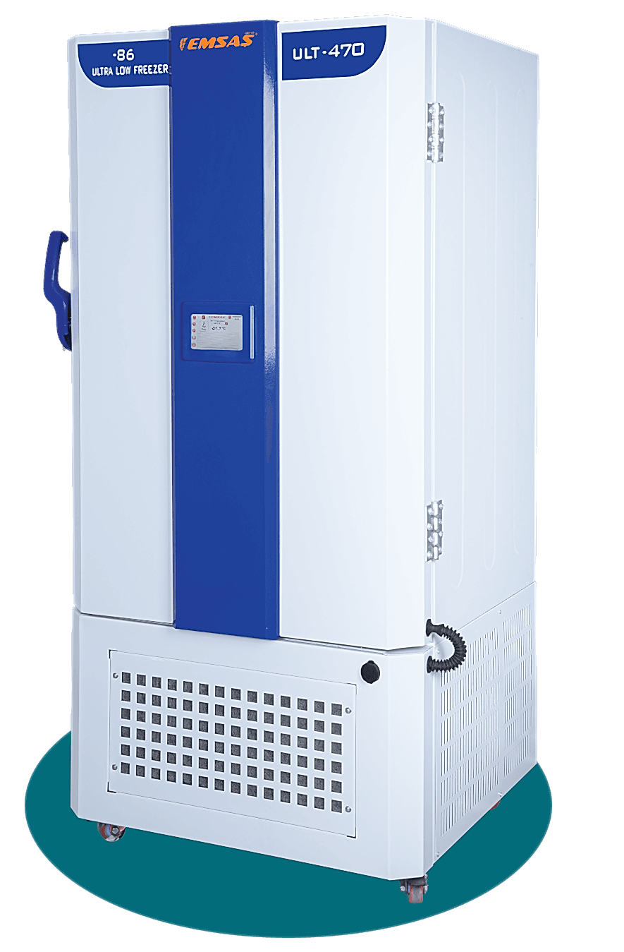 ULT-470 Ultra düşük sıcaklık laboratuvar ve plazma dondurucusu, -86°C ile -50°C arasında çalışarak hassas numuneleri güvenle saklar.(ultra low temperature freezer, ultra low temp freezer, ultra cold freezer, medikal soğutma dolapları)