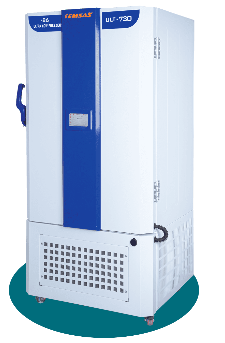 ULT-730 Ultra düşük sıcaklık laboratuvar ve plazma dondurucusu, -86°C ile -50°C arasında çalışarak hassas numuneleri güvenle saklar.(ultra low temperature freezer, ultra low temp freezer, ultra cold freezer, medikal soğutma dolapları)