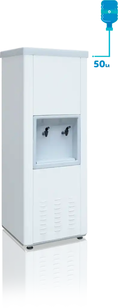 50 litre 304 CR-Ni kaynaklı iç kazanı ve uzun ömürlü galvaniz üzeri elektrostatik boyalı veya CR-Ni dış yüzeye sahip su sebili. Enjeksiyon baskılı poliüretan yalıtım sayesinde ısı kaybı minimum seviyededir. P.S poliüretan yalıtımlı kapak kullanılarak dayanıklılığı artırılmıştır. Şebekeye bağlanabilen veya dökme su ile kullanılabilen şamandıralı sisteme sahiptir. Manuel termostat ile su sıcaklığı kolayca kontrol edilebilir. Ayarlanabilir rotil ayak sistemi sayesinde montaj kolaydır. Uzun ömürlü çevirmeli musluk sistemi bulunur. Türkiye genelinde yaygın servis ağına sahip olup, 2 yıl garantilidir. ISO 9001 ve CE belgelerine sahiptir. Arıtma montajı kolaylıkla yapılabilir.(50LT SU SEBİLİ, sanayi tipi su sebili)