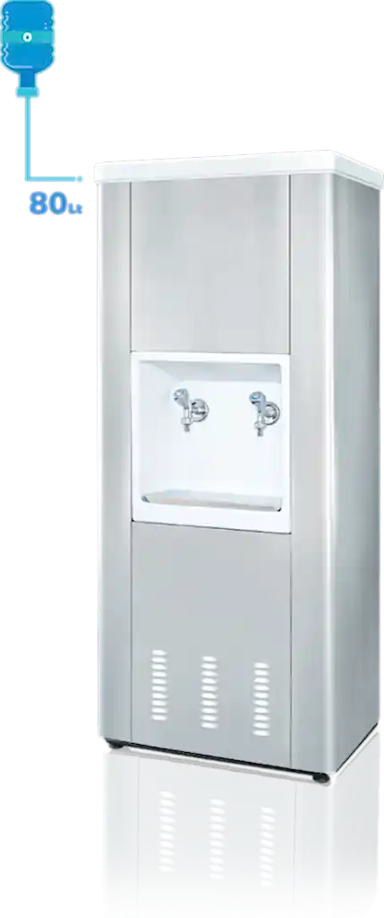 80 litre polistiren değiştirilebilir monoblok iç kazanı ile uzun ömürlü galvaniz üzeri elektrostatik boyalı dış yüzeye veya CR-Ni dış yüzeye sahip su sebili. Enjeksiyon baskılı poliüretan yalıtım sayesinde ısı kaybı minimum seviyededir. P.S. poliüretan yalıtımlı kapak ile dayanıklılık artırılmıştır. Şebekeye bağlanabilen veya dökme su ile kullanılabilen şamandıralı sistem mevcuttur. Manuel termostat sayesinde su sıcaklığı kolayca ayarlanabilir. Ayarlanabilir rotil ayak sistemi ile montaj kolaydır. Uzun ömürlü çevirmeli musluk sistemi bulunur. Türkiye genelinde yaygın servis ağı ve 2 yıl garanti sunulmaktadır. ISO 9001 ve CE belgeleri ile hizmet yeterliliği sağlanmaktadır.(Krom iç hazneli sebil, 80LT SU SEBİLİ)