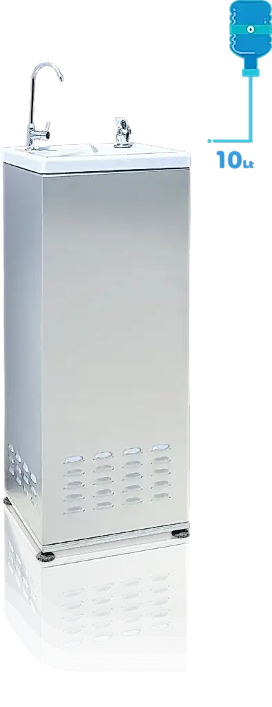 10 litre bakır serpantin sargılı tankı ve enjeksiyon baskılı poliüretan yalıtımı ile yüksek verimli su sebili. Şık krom dış gövdesiyle dayanıklılığı artırılmış olup, bardaklı kullanım için uygun musluk sistemine sahiptir. Bardaksız kullanım için fışkırtmalı musluk seçeneği bulunur. Değiştirilebilir özel evye sistemi sayesinde esnek kullanım sunar. Opsiyonel olarak arıtma takılabilir. Manuel olarak ayarlanabilen termostat ile su sıcaklığı kontrol edilebilir. 2 yıl garantili bu model, uzun ömürlü ve güvenli kullanım için tasarlanmıştır.(OKUL TİPİ SUSEBİLİ, 10LT SU SEBİLİ, GEMİCİ TİPİ SU SEBİLİ)