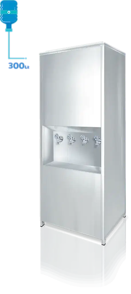 300 litre CR-Ni kaynaklı iç kazanı ve dayanıklı dış yüzeye sahip sanayi tipi su sebili. Standart olarak CR-Ni yalaklı, poliüretan izolasyonlu P.S. kapaklı ve enjeksiyon baskılı poliüretan yalıtımla üretilmiştir, böylece ısı kaybı minimum seviyededir. Şebekeye bağlanabilen veya dökme su ile kullanılabilen şamandıralı sistemle donatılmıştır. Manuel termostat ile su sıcaklığı kolayca kontrol edilebilir. Ayarlanabilir rotil ayak sistemi sayesinde montaj kolaydır. Uzun ömürlü çevirmeli musluk sistemi bulunur. Türkiye genelinde yaygın servis ağına sahip olup, 2 yıl garantilidir. ISO 9001 ve CE belgelerine sahiptir.(300lt sebil, Krom iç hazneli sebil, sanayi tipi su sebili)