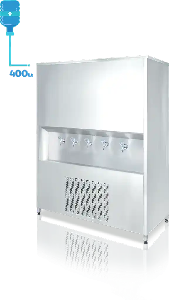 400 litre CR-Ni kaynaklı iç kazanı ve dayanıklı dış yüzeye sahip sanayi tipi su sebili. Standart olarak CR-Ni yalaklı, poliüretan izolasyonlu P.S. kapaklı ve enjeksiyon baskılı poliüretan yalıtımla üretilmiştir, böylece ısı kaybı minimum seviyededir. Şebekeye bağlanabilen veya dökme su ile kullanılabilen şamandıralı sistemle donatılmıştır. Manuel termostat ile su sıcaklığı kolayca kontrol edilebilir. Ayarlanabilir rotil ayak sistemi sayesinde montaj kolaydır. Uzun ömürlü çevirmeli musluk sistemi bulunur. Türkiye genelinde yaygın servis ağına sahip olup, 2 yıl garantilidir. ISO 9001 ve CE belgelerine sahiptir.(sanayi tipi su sebili, Krom iç hazneli sebil, 400lt sebil)