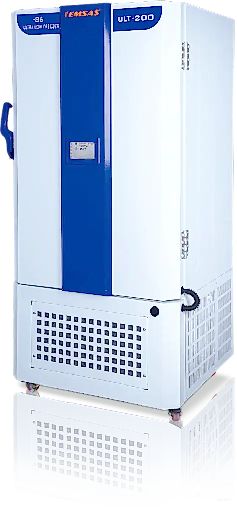 Ultra düşük sıcaklık laboratuvar ve plazma dondurucusu, -86°C ile -50°C arasında çalışarak hassas numuneleri güvenle saklar.(ultra low temperature freezer, ultra low temp freezer, ultra cold freezer, medikal soğutma dolapları)
