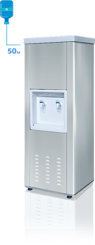 50 litre 304 CR-Ni kaynaklı iç kazanı ve uzun ömürlü galvaniz üzeri elektrostatik boyalı veya CR-Ni dış yüzeye sahip su sebili. Enjeksiyon baskılı poliüretan yalıtım sayesinde ısı kaybı minimum seviyededir. P.S poliüretan yalıtımlı kapak kullanılarak dayanıklılığı artırılmıştır. Şebekeye bağlanabilen veya dökme su ile kullanılabilen şamandıralı sisteme sahiptir. Manuel termostat ile su sıcaklığı kolayca kontrol edilebilir. Ayarlanabilir rotil ayak sistemi sayesinde montaj kolaydır. Uzun ömürlü çevirmeli musluk sistemi bulunur. Türkiye genelinde yaygın servis ağına sahip olup, 2 yıl garantilidir. ISO 9001 ve CE belgelerine sahiptir. Arıtma montajı kolaylıkla yapılabilir.(50LT SU SEBİLİ, sanayi tipi su sebili)